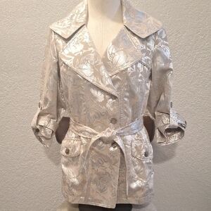 Chic Silver Floral Women's Trench Coat